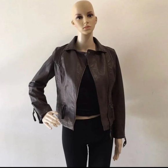 Jessica Simpson Brown Collared Girls Leather Jacket - Picture 5 of 11